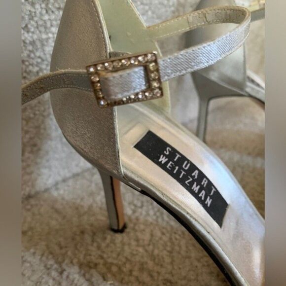 Stuart Weizmann Silver Crystal Strappy High Heeled Sandals Size 9.5AA - Picture 4 of 9